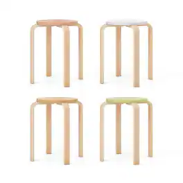 Pefilos - Set of 4 Bentwood Stackable Stools Dining Stools with Round Tops-Multicolor, Lounge Chair, Dining Room Chair - Brown