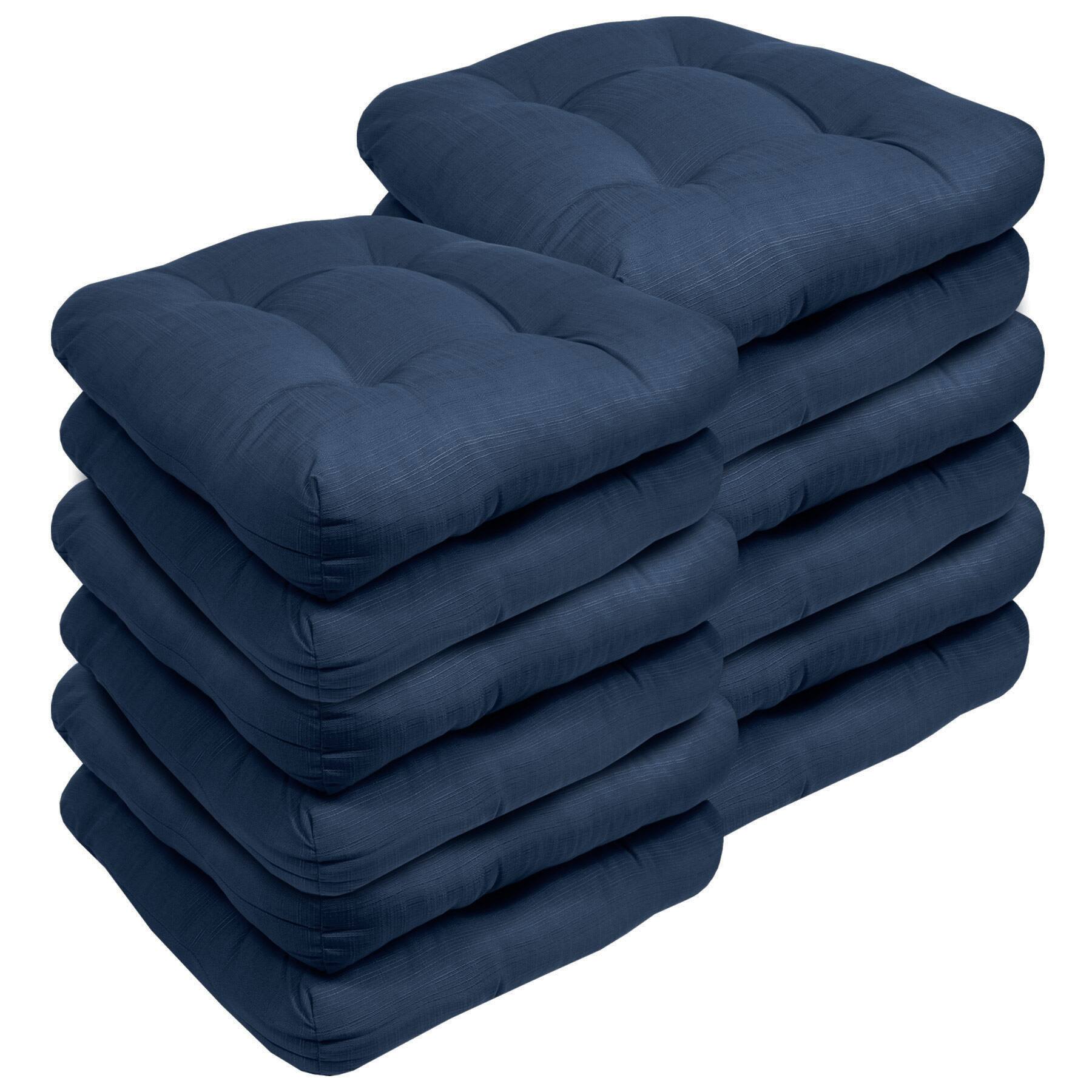 Angle. Sweet Home Collection - Patio Cushions Indoor/Outdoor Chair Pads Tufted 19" x 19", 12-Pack - Navy.