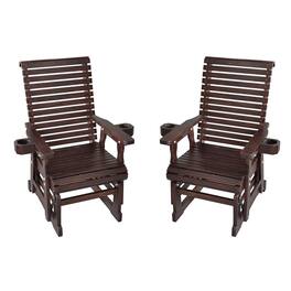 Fortune Candy - Wooden Patio Glider w/High Back & Deep Contoured Seat, Solid Fir Wood, Heavy-Duty 600 lbs(1 Searter, 2 Pack) - Deep Brown