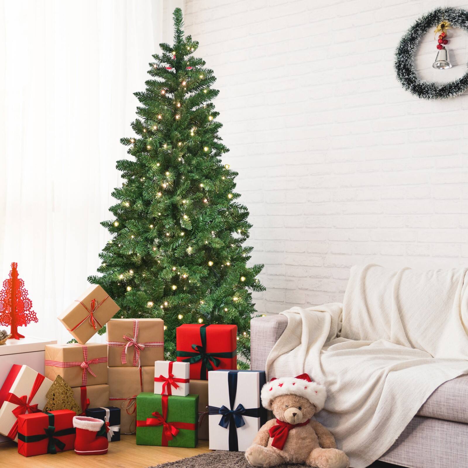 Alt View 1. Ecooso - 9ft Christmas Tree with 620 WiFi-Controlled RGB LED Lights, 1721 PVC Tips, Music Sync，Hinged Structure & Metal Stand，App - Green.