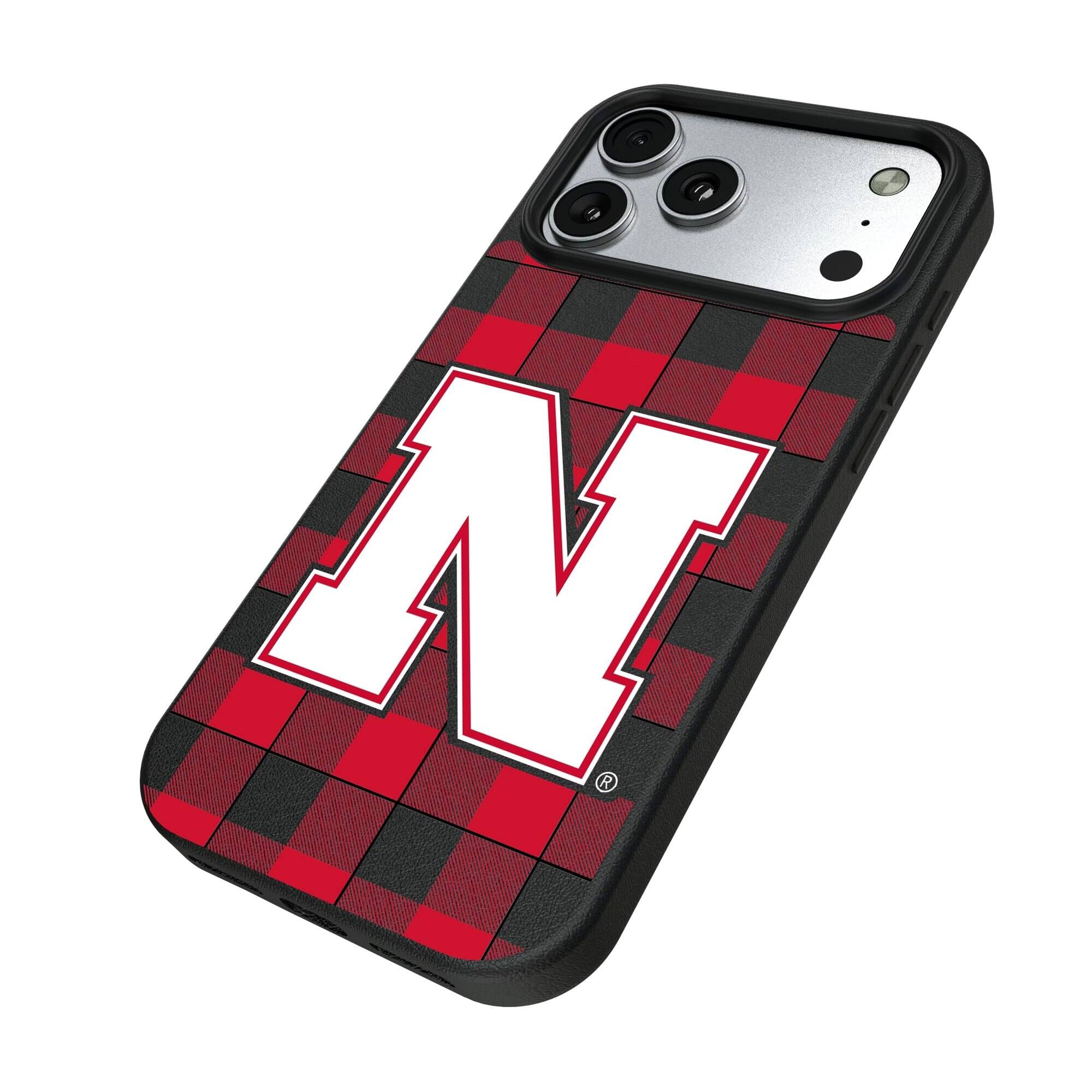 Alt View 1. Keyscaper - Nebraska Huskers Plaid Magnetic Bump iPhone Case - 15 - Black.