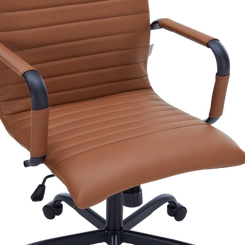 Alt View 8. LeisureMod - Harris Ergonomic High-Back Office Chair Leather Upholstery, Adjustable Swivel, Tilt, and Black Iron Frame - Light Brown.