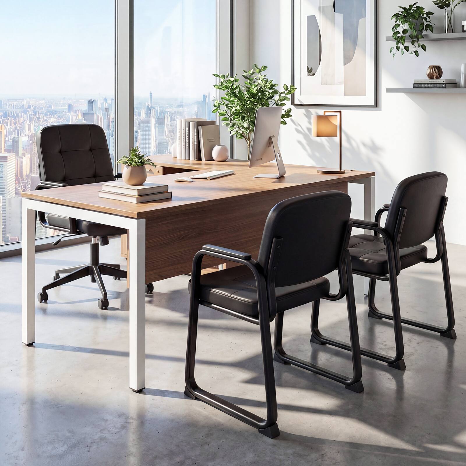 Alt View 3. Costway - Costway Leather Office Reception Chairs Set of 10 withPadded Armrests Sled Base Metal Frame - Black.