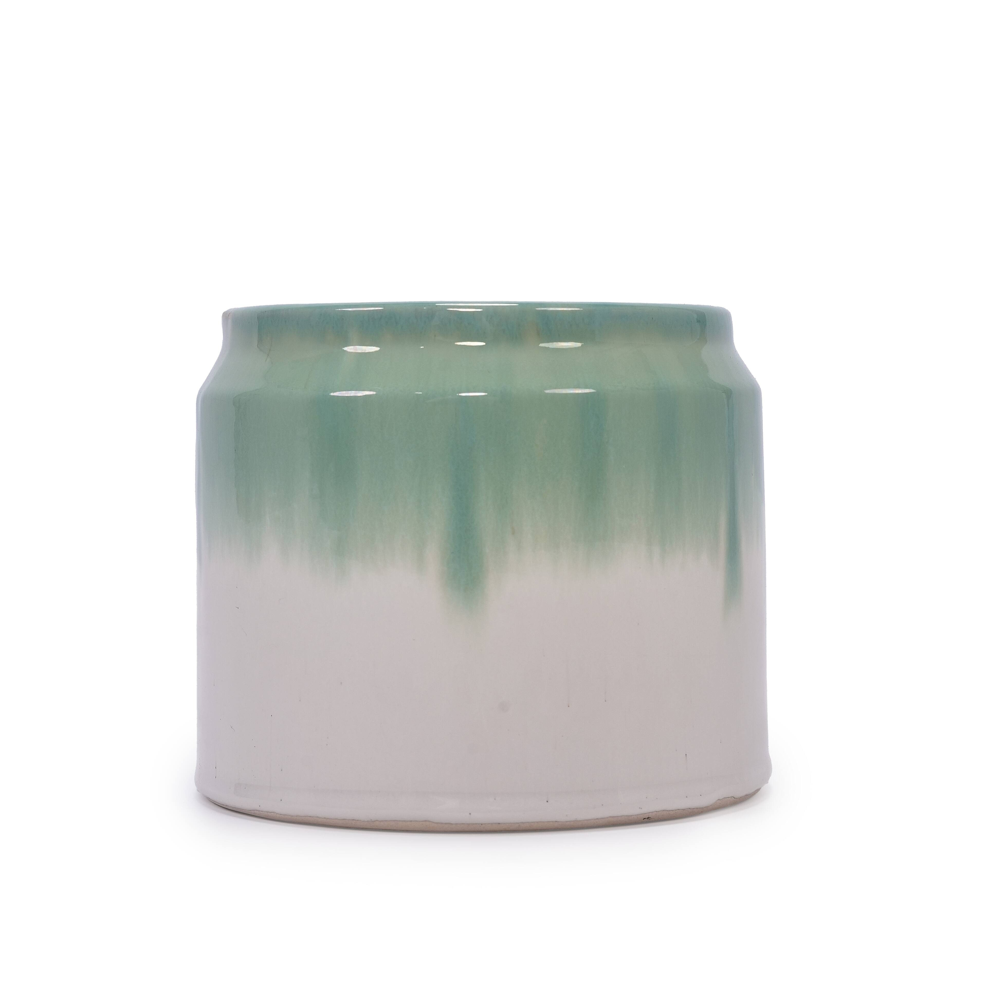 Alt View 6. Loheer - Loheer Ceramic Planter Set Handmade Set of Two Green White Ombre Shelf Tabletop Indoor Outdoor Pots.