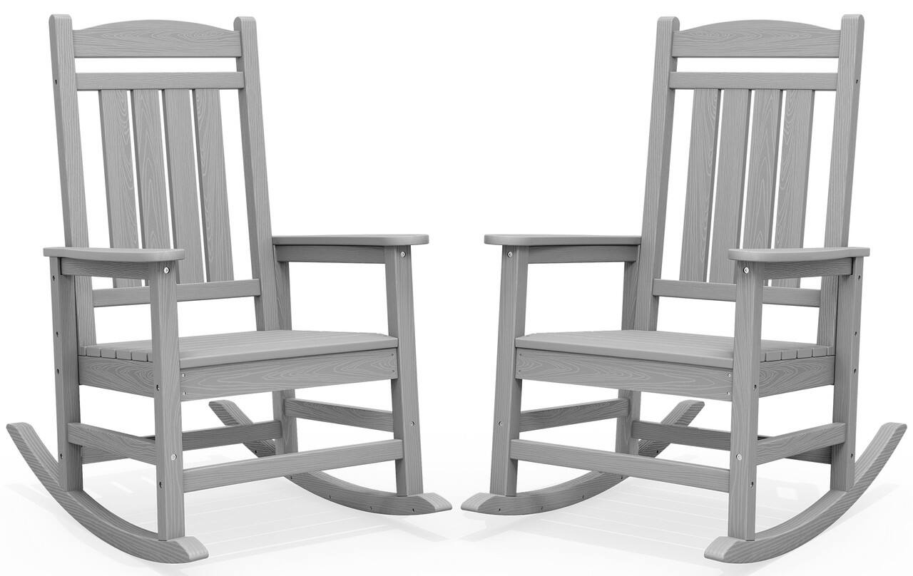 SERWALL - Outdoor Rocking Chair Set of 2, Patio Rocking Chair, HDPE All-Weather Outdoor Rocking Chair - Light Gray
