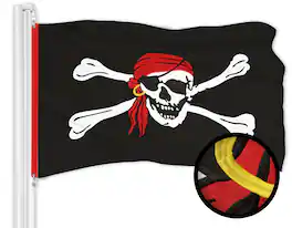 G128 - Pirate Jolly Roger Head Scarf Flag — 3x5 ft Embroidered 300D Polyester with Brass Grommets - Assorted Colors