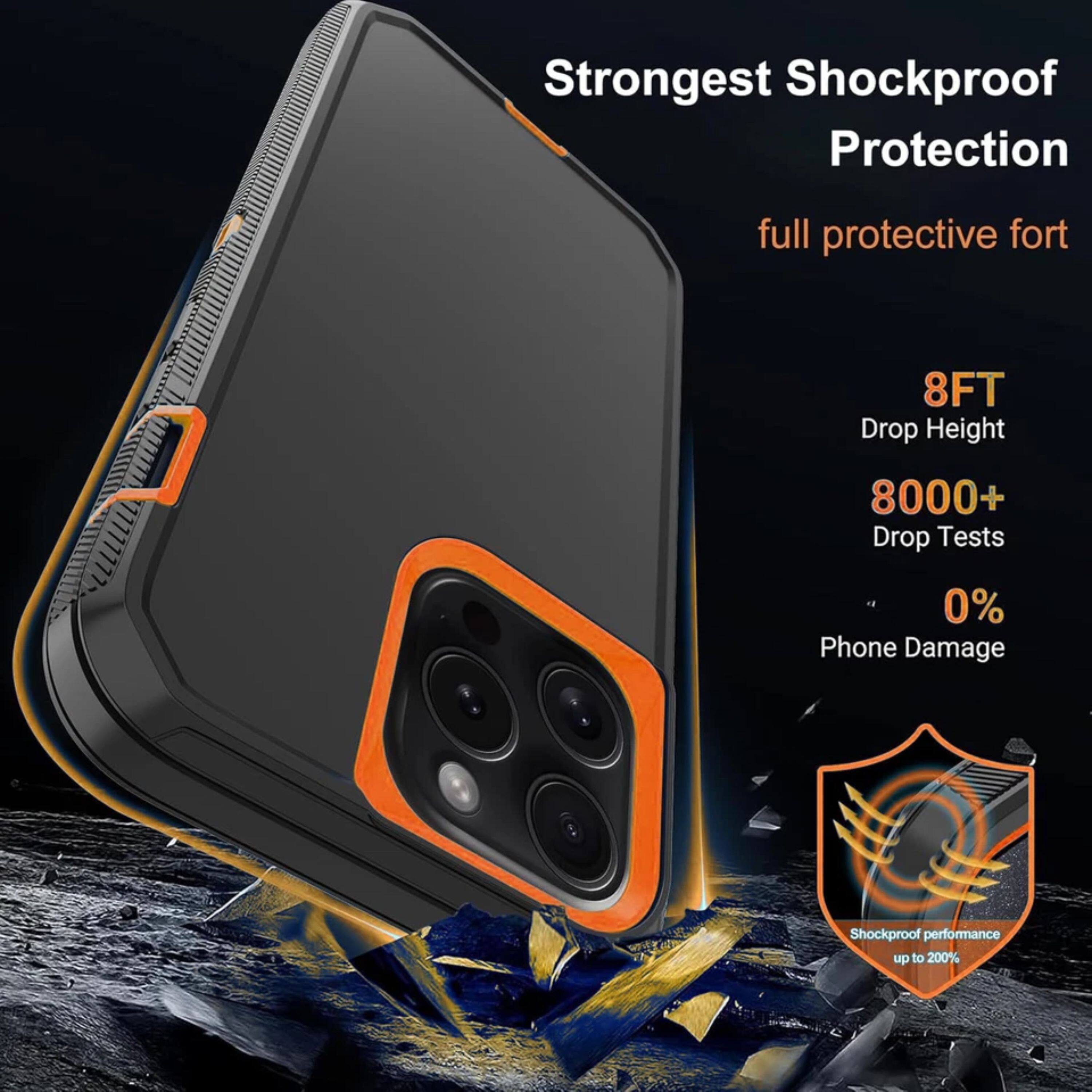 Strongest Shockproof Protection  
full protective fort  
8FT Drop Height  
8000+ Drop Tests  
0% Phone Damage  
Shockproof performance up to 200%