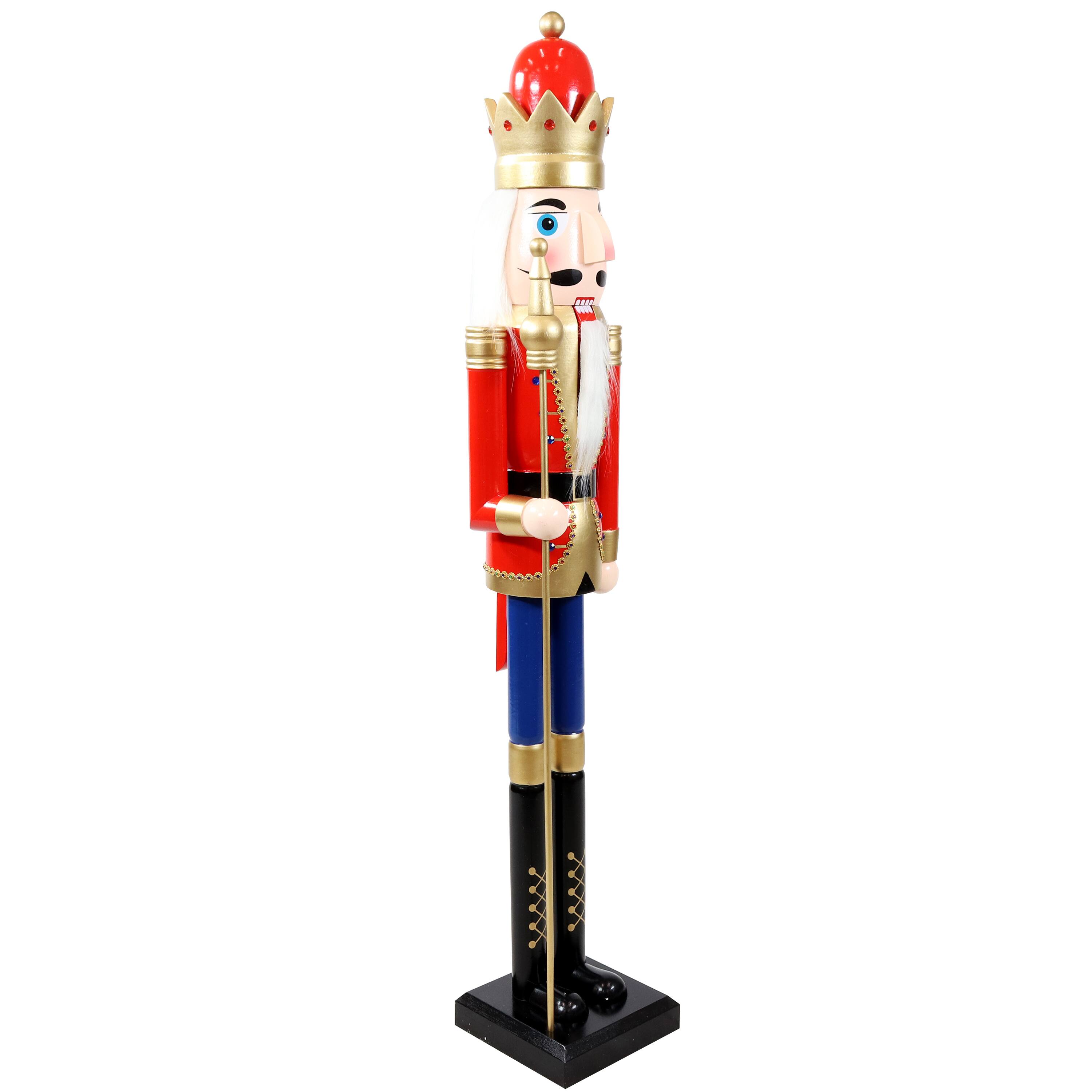 Front. Sunnydaze - Arnold the Strong Indoor Christmas Nutcracker Statue - 48 in - Red.