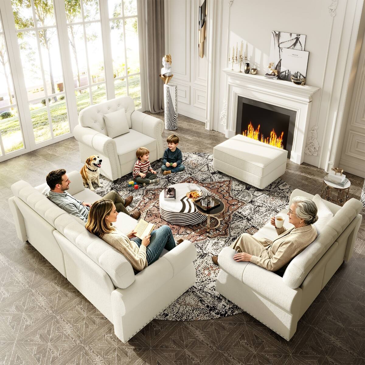 Back. Ropilly - Ropilly 63 Inch Velvet Loveseat Sofa Button Tufted Chesterfield Style with Rolled Arms Nailhead Trim and 2 Pillows - Beige White.
