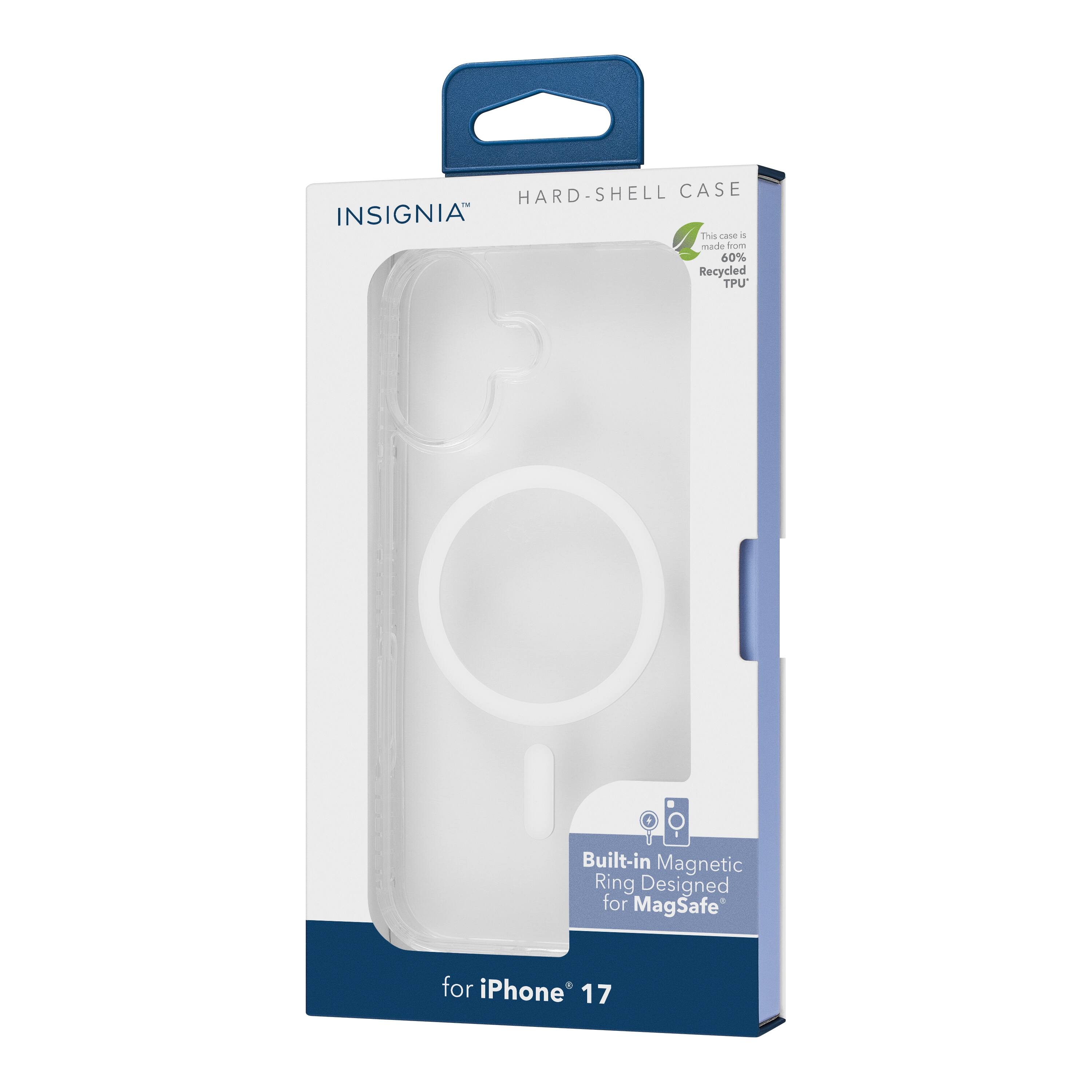 HARD-SHELL CASE  
INSIGNIA™  
This case is made from 60% Recycled TPU  

Built-in Magnetic Ring Designed for MagSafe  

for iPhone® 17