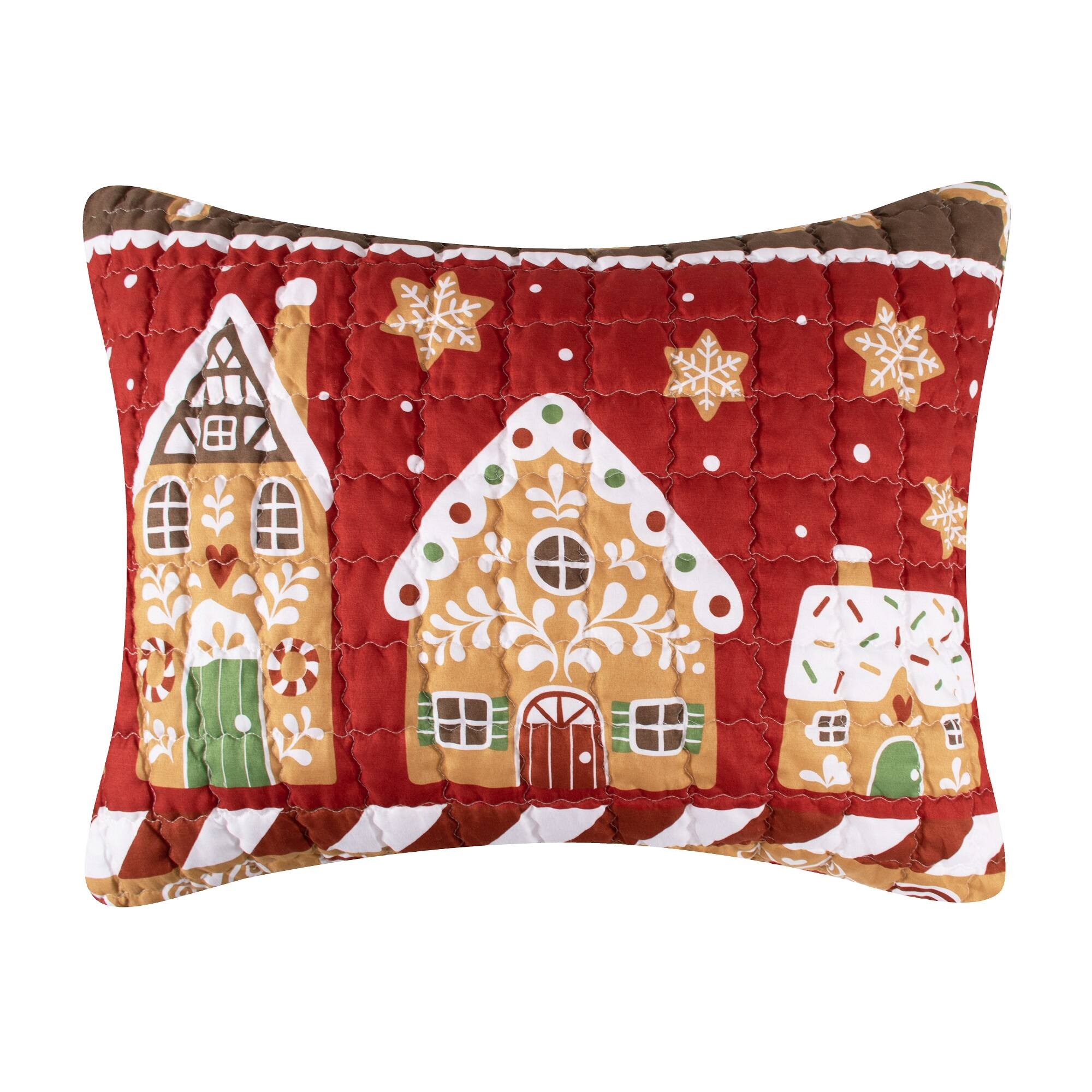 Left. BreeBe - Gingerbread Lane Sham King - Red.