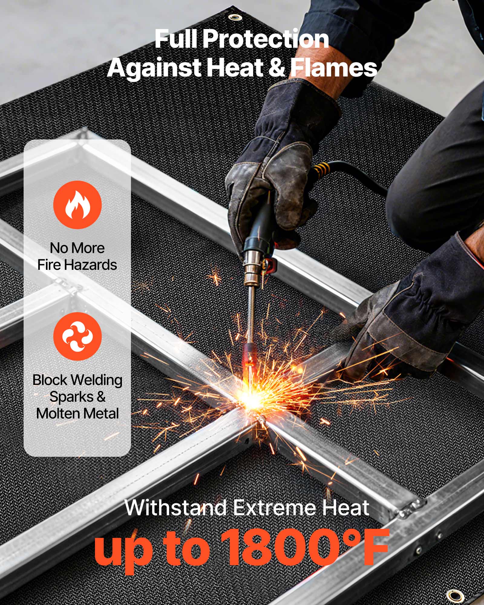 Full Protection Against Heat & Flames

- No More Fire Hazards
- Block Welding Sparks & Molten Metal

Withstand Extreme Heat up to 1800°F