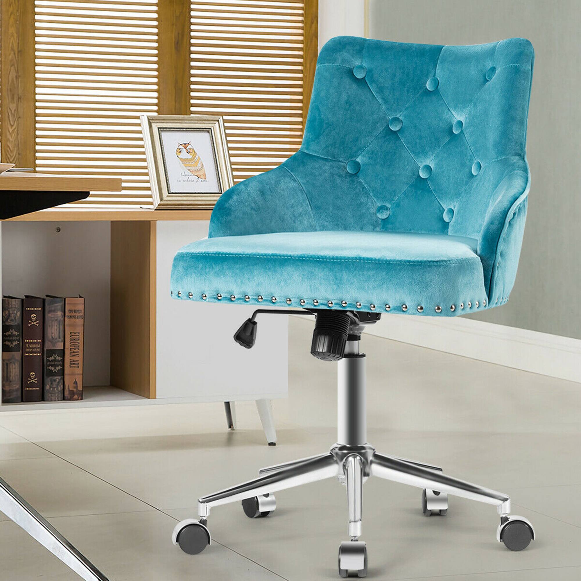 Alt View 14. Costway - Velvet Swivel Office Chair with Nailed Trim - Turquoise.