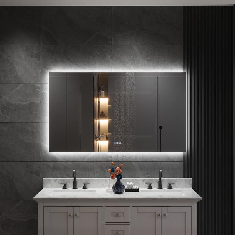 WELLFOR - 55 in x 32 in Rectangular Frameless Bathroom Vanity Mirror with LED Light&Anti-Fog, Aluminum Backlights Mirror - Chrome price history on PriceWatchPro
