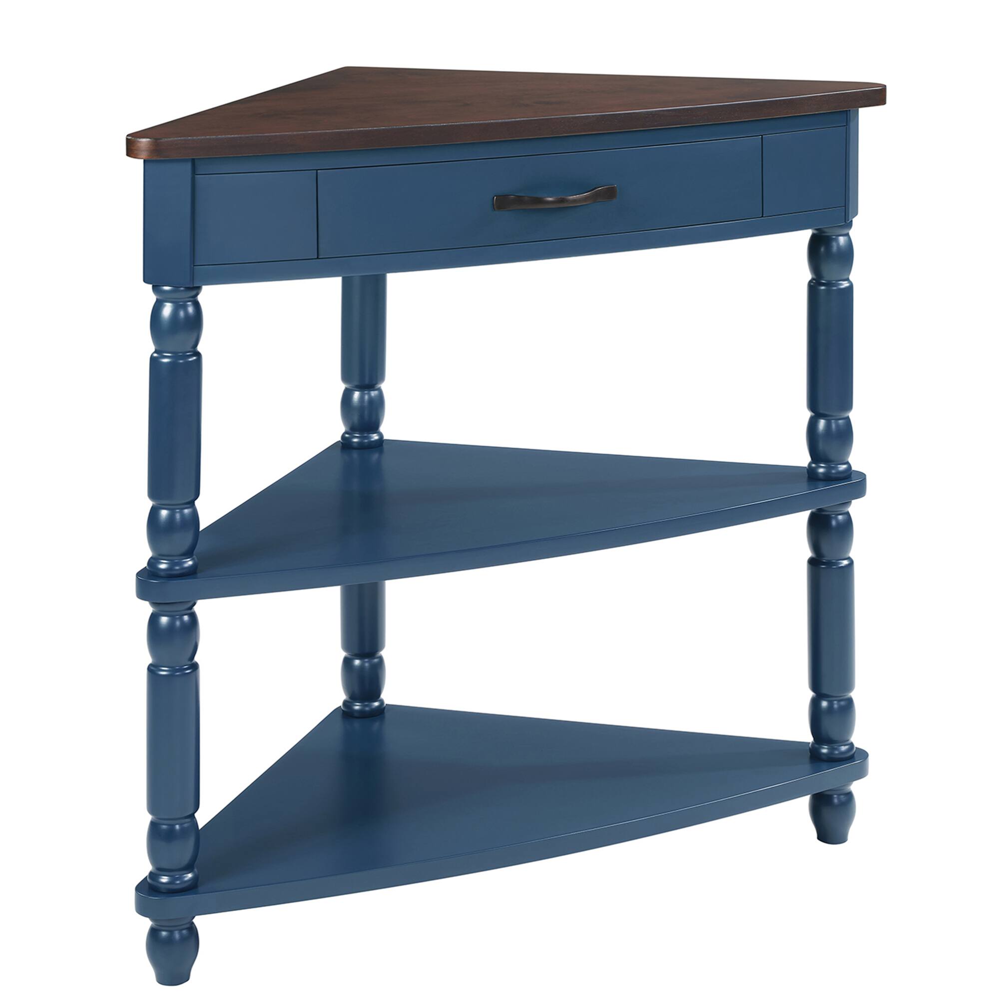Alt View 4. GOODSILO - Compact Triangular Corner Table with Three Tiers for Space-Saving Storage and Display - Navy Blue.
