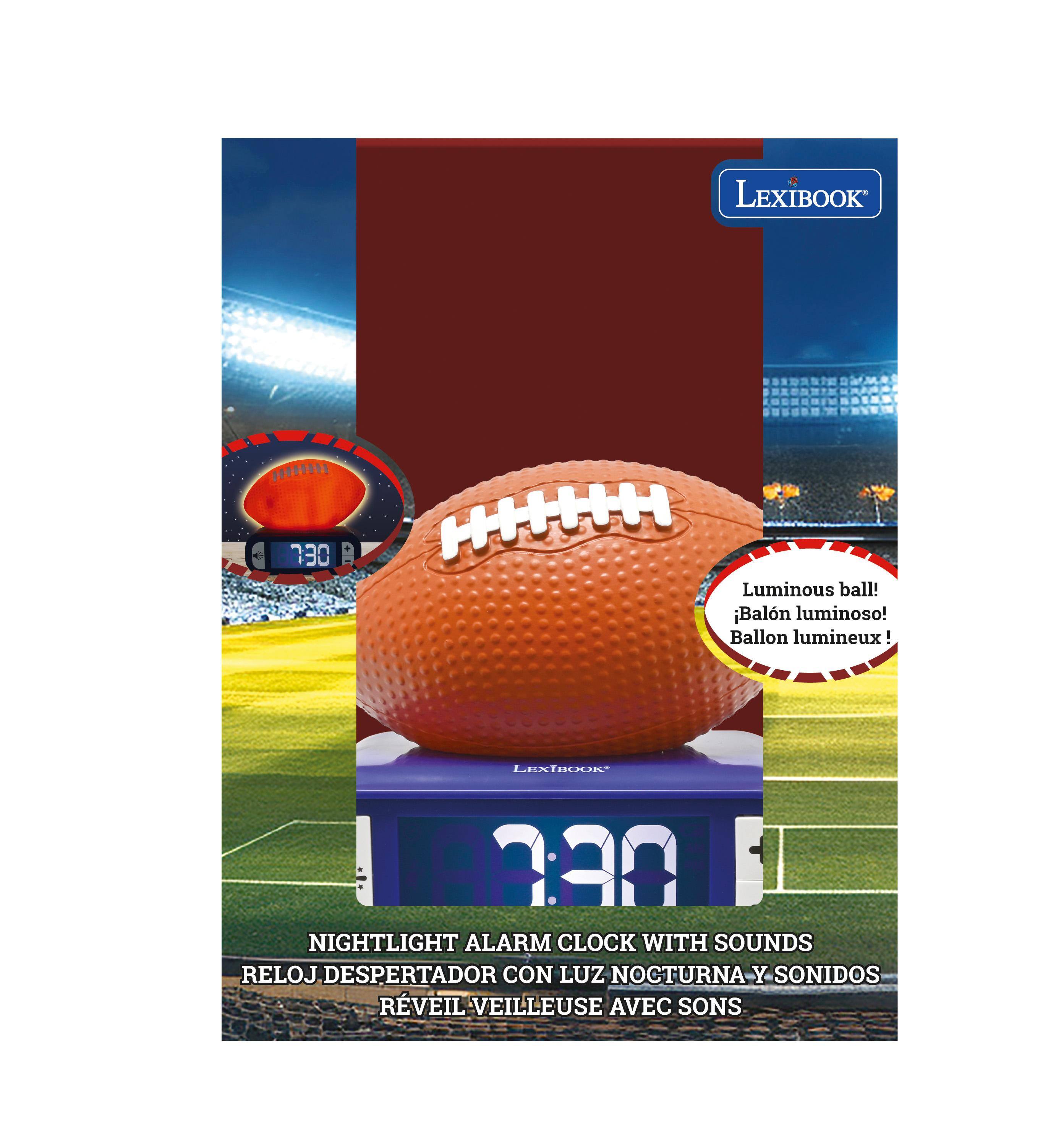 LEXIBOOK HHH 730  
Luminous ball!  
Balón luminoso!  
Ballon lumineux!  

LEXIBOOK 7:30  
NIGHTLIGHT ALARM CLOCK WITH SOUNDS  
RELOJ DESPERTADOR CON LUZ NOCTURNA Y SONIDOS  
RÉVEIL VEILLEUSE AVEC SONS