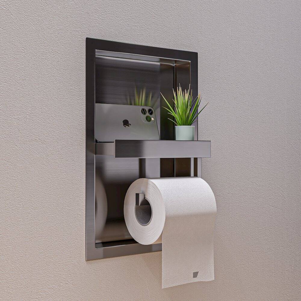 Angle. Alfi - ALFI brand Brushed Stainless Steel Recessed Toilet Paper Holder Niche - Silver.