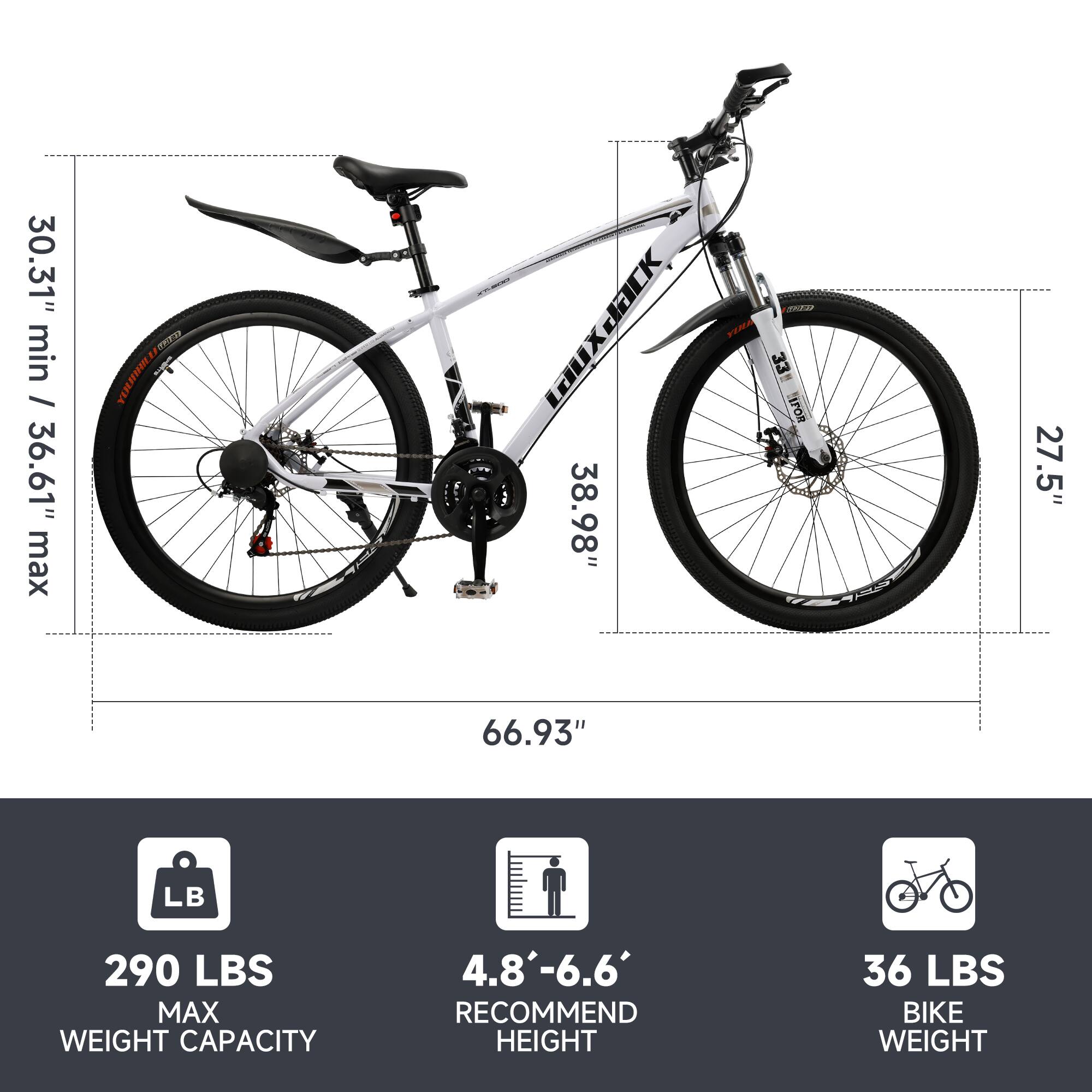 30.31" min / 36.61" max  
38.98"  
27.5"  
66.93"  

290 LBS MAX WEIGHT CAPACITY  
4.8'-6.6' RECOMMEND HEIGHT  
36 LBS BIKE WEIGHT