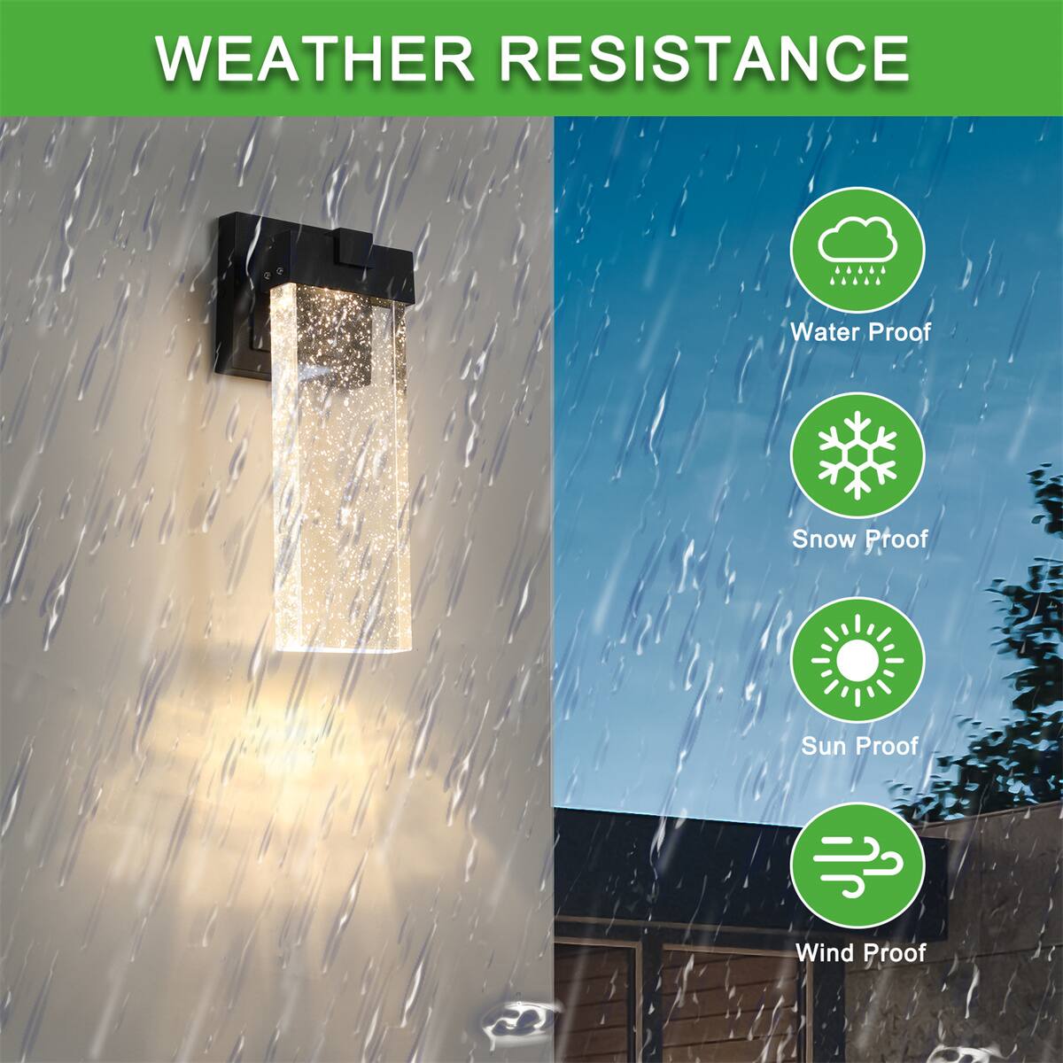 WEATHER RESISTANCE

- Water Proof
- Snow Proof
- Sun Proof
- Wind Proof