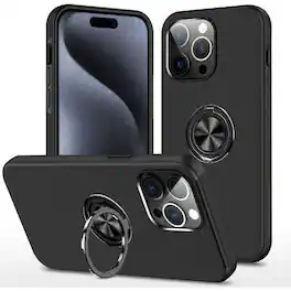 Entronix - 360° Circular Ring Grip Stand Case for iPhone 16 Pro - Ultimate Protection and Style - Black