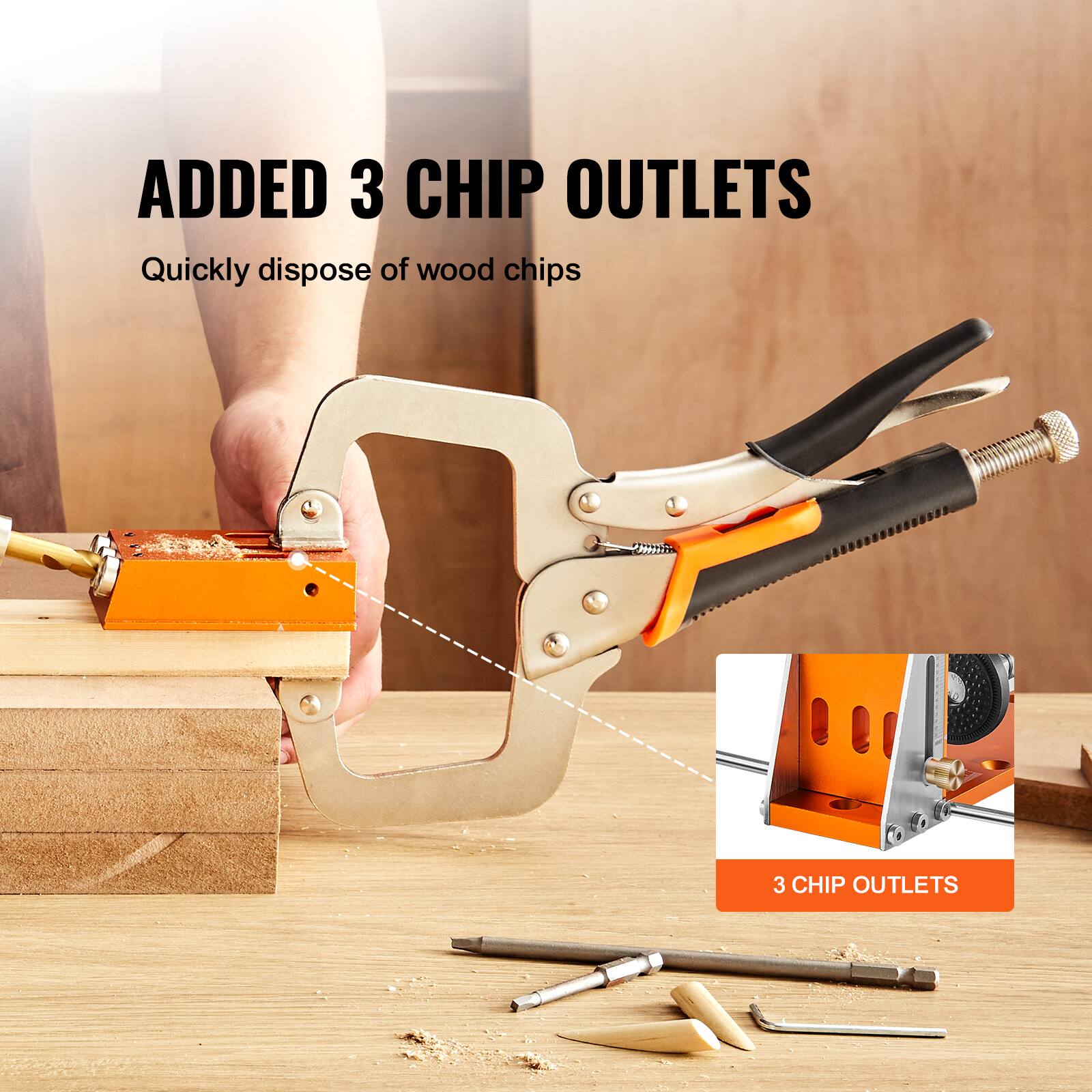 ADDED 3 CHIP OUTLETS  
Quickly dispose of wood chips  

3 CHIP OUTLETS