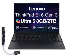 Lenovo - Upgraded - ThinkPad E16 Laptop 16'' Touchscreen (Intel Ultra 5-225U, 8GB DDR5, 2TB SSD, Win 11 Home) w/DKZ USB Hub - Black