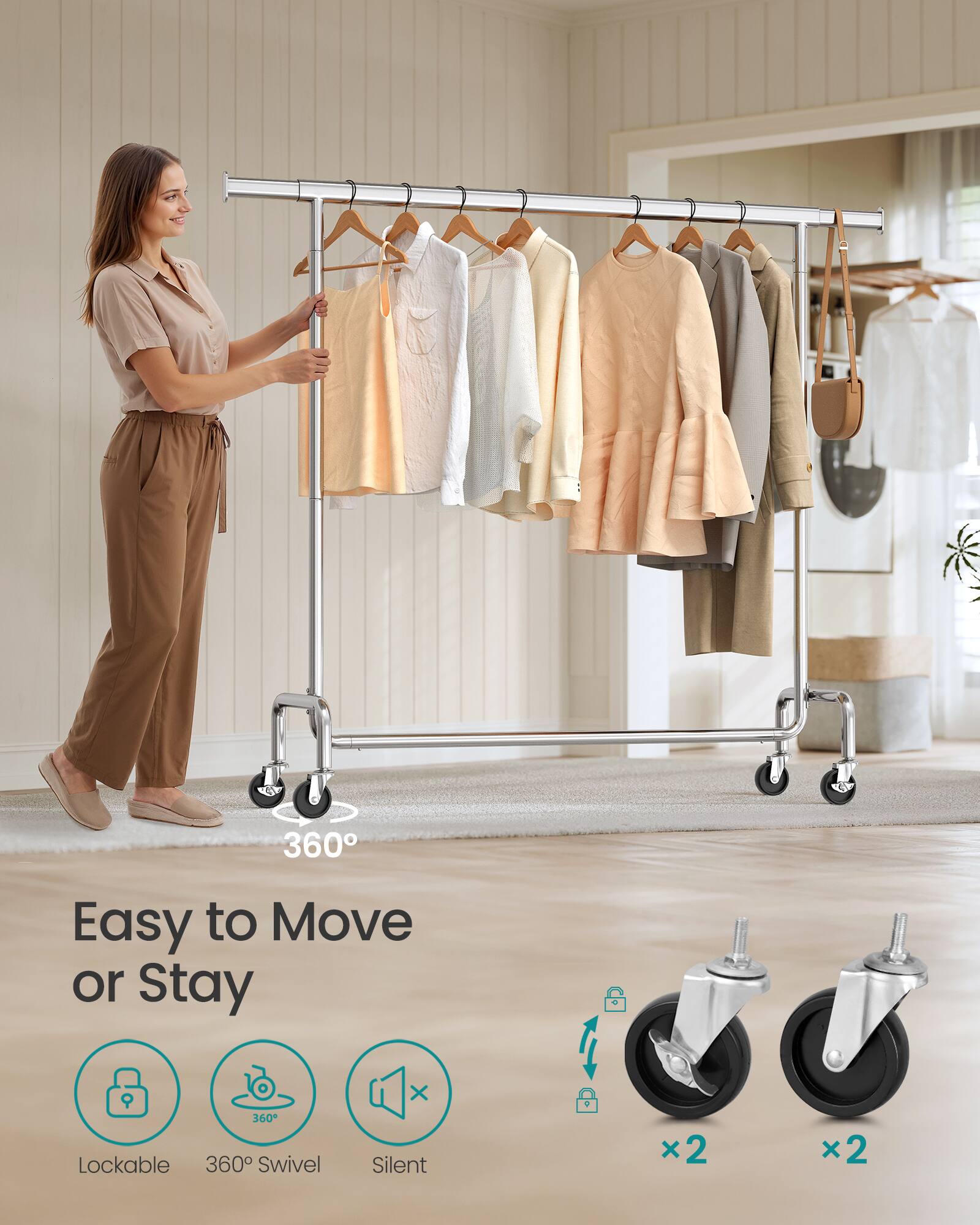 360° Easy to Move or Stay  
360° Lockable  
360° Swivel  
Silent x2  
x2