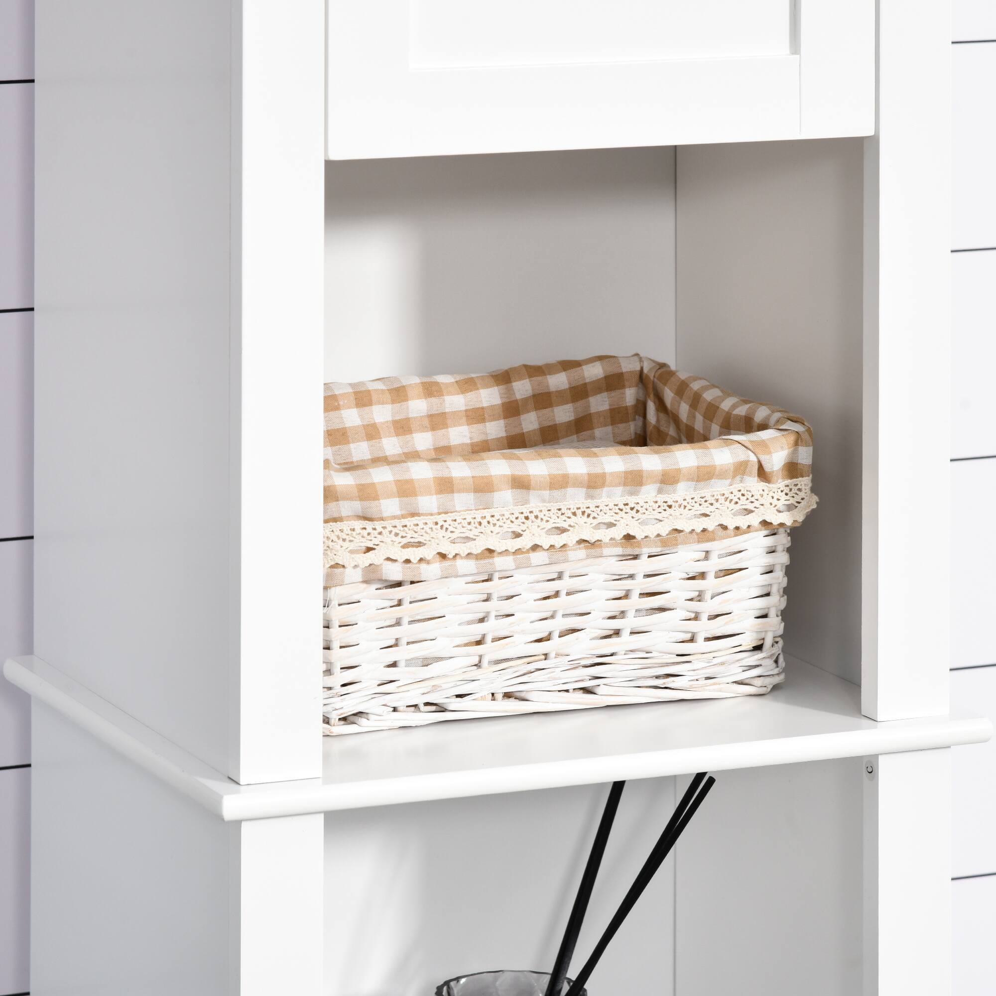 Alt View 7. Homcom - Tall Bathroom Storage Cabinet, Freestanding Linen Tower with 2-Tier Shelf and 2 Cabinets, Narrow Side Floor Organizer - white.