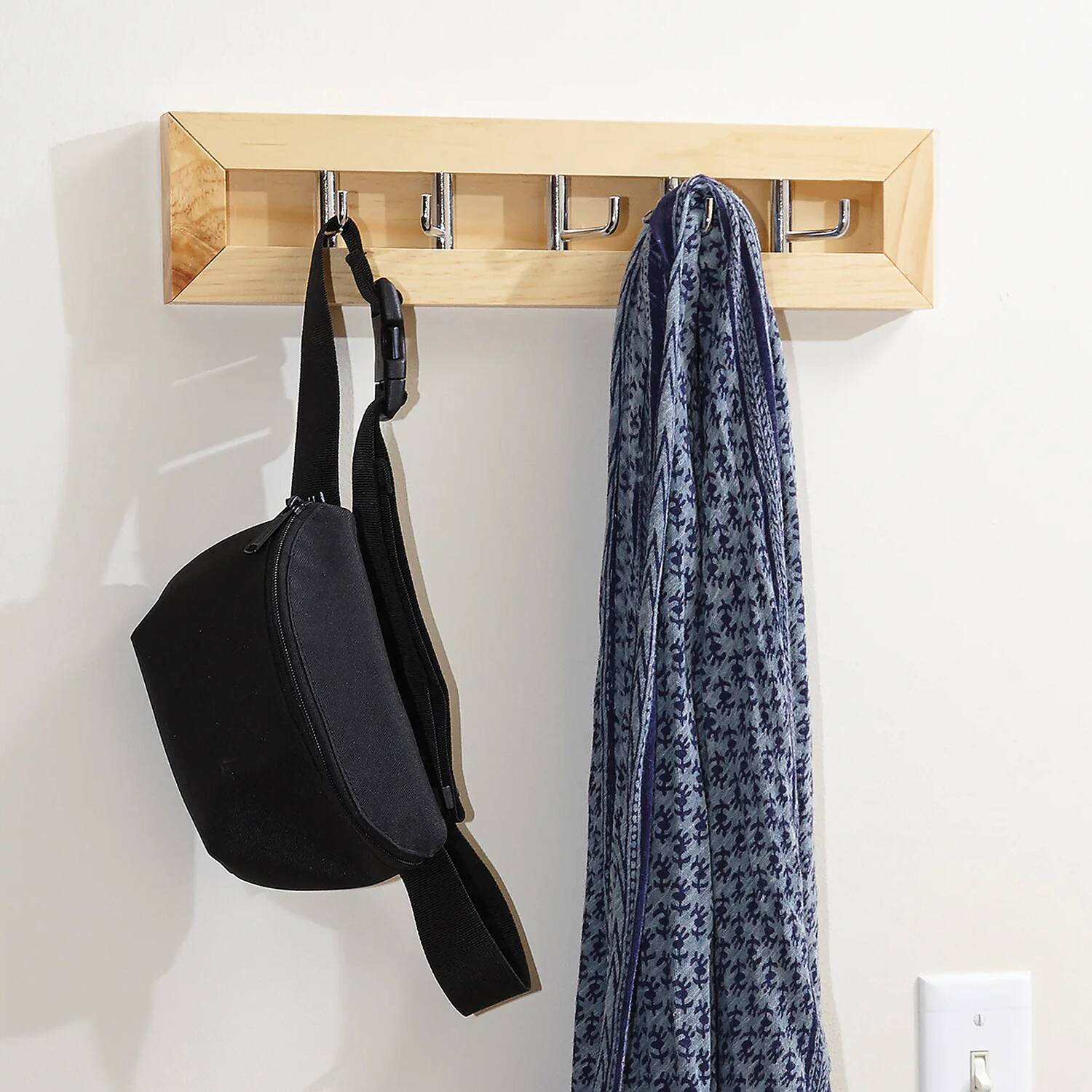 Left. Better Houseware - Better Houseware 4865 Milano Hook Horizontal Rack, Chrome/natural Wood - silver.