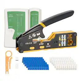 VEVOR - Crimping Tool, RJ45/RJ11/RJ12 Ethernet Crimper, Crimp Tool Kit for 4/6/8-Pin Modular Plugs, with Mini Wire Stripper - Yellow + Black