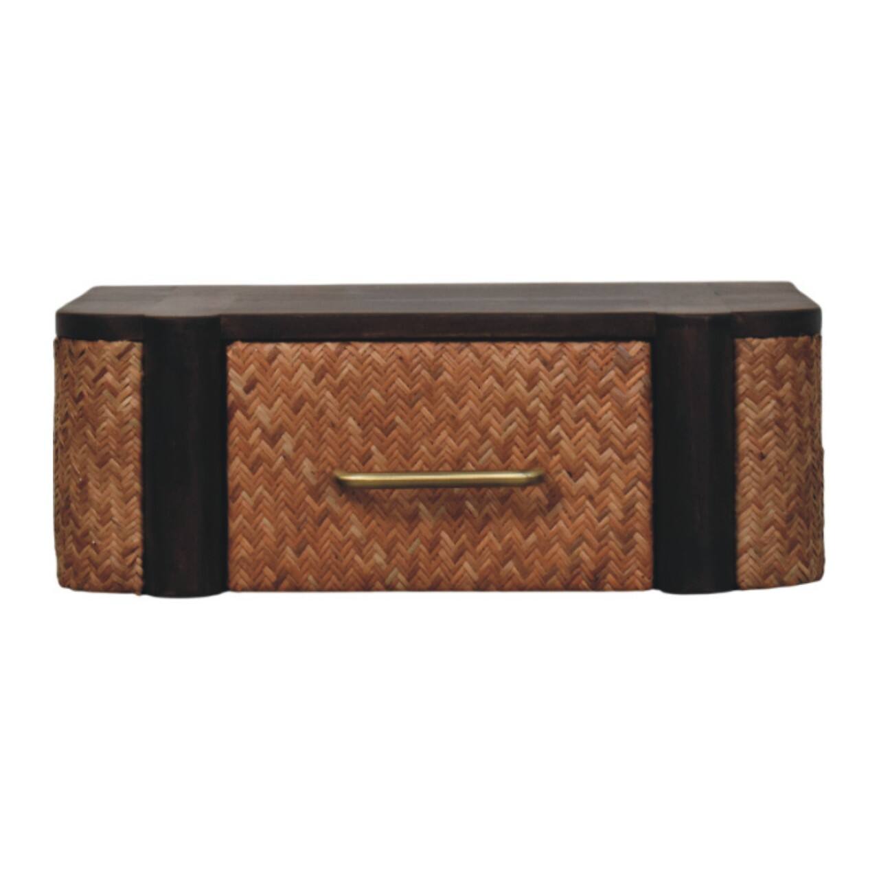 Artisan Furniture - Solid Wood Rattan Curve Wall-Mounted Drawer - Dark Brown