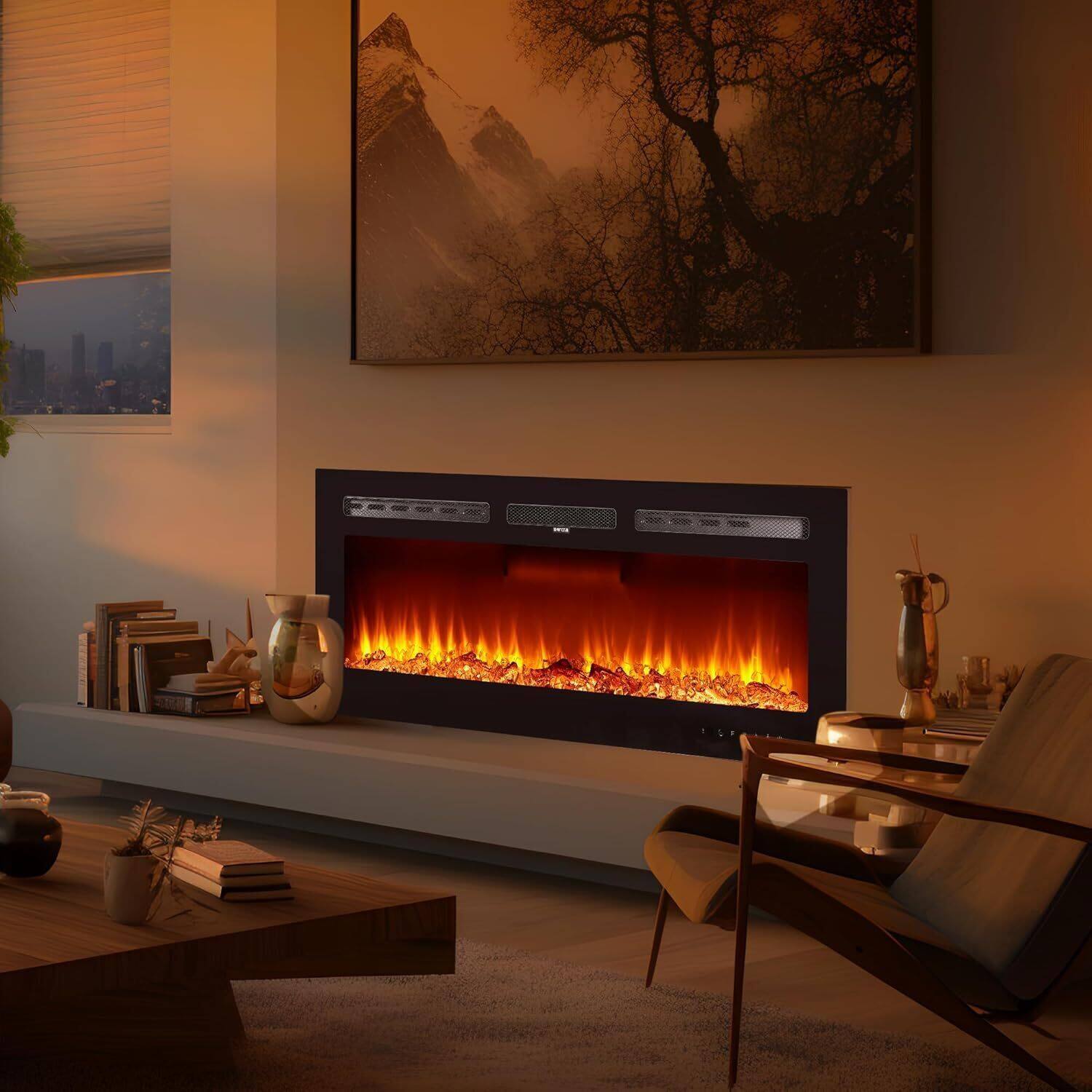 Front. GARVEE - 80" 3D Flame Effect Electric Fireplace, Smart WiFi Alexa Voice Control, Recessed and Wall-Mounted.