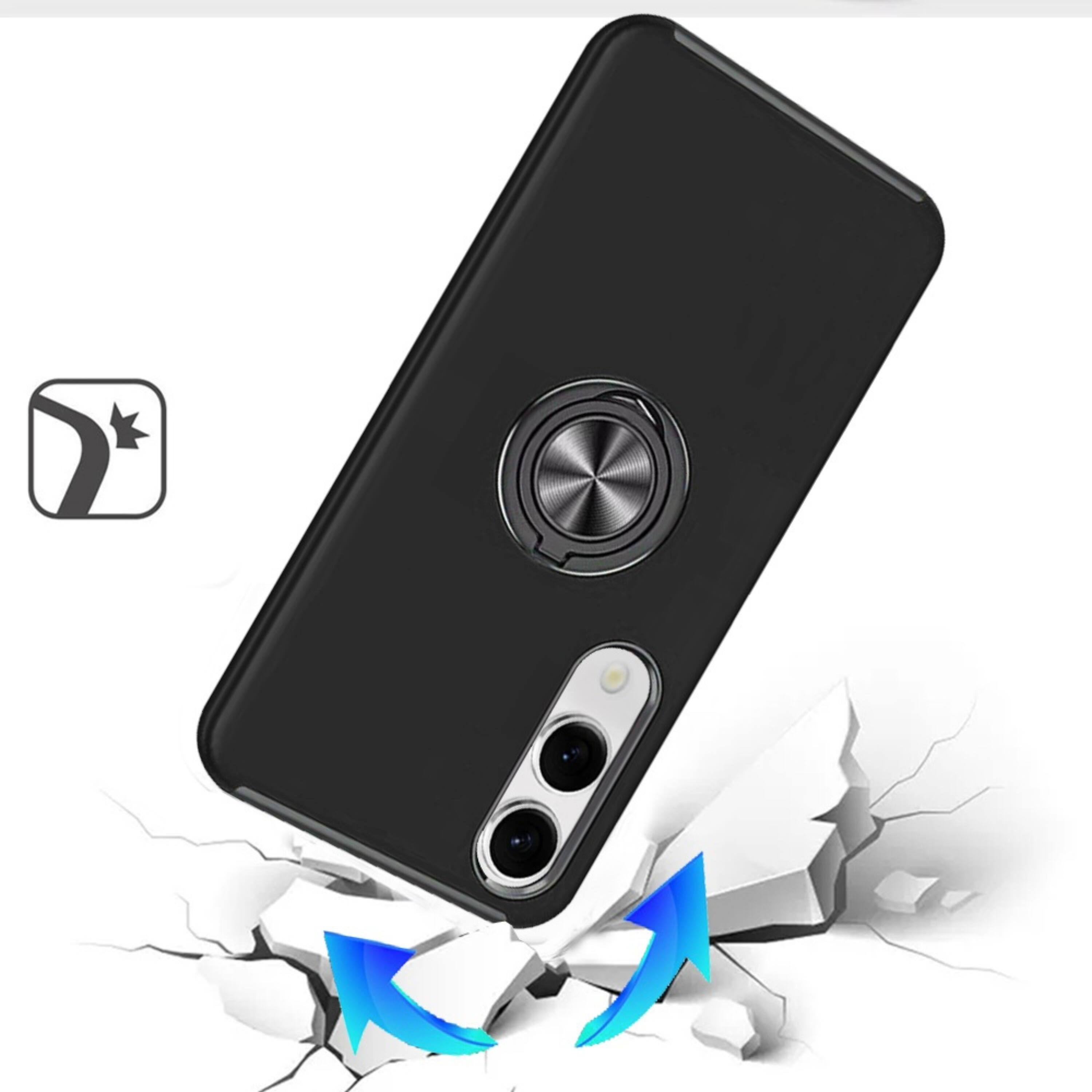 Angle. Kitcheniva - Dual Layer Shockproof Magnetic Ring Stand Phone Case With Tempered Glass For Samsung S25 Edge Dark Purple - Purple.