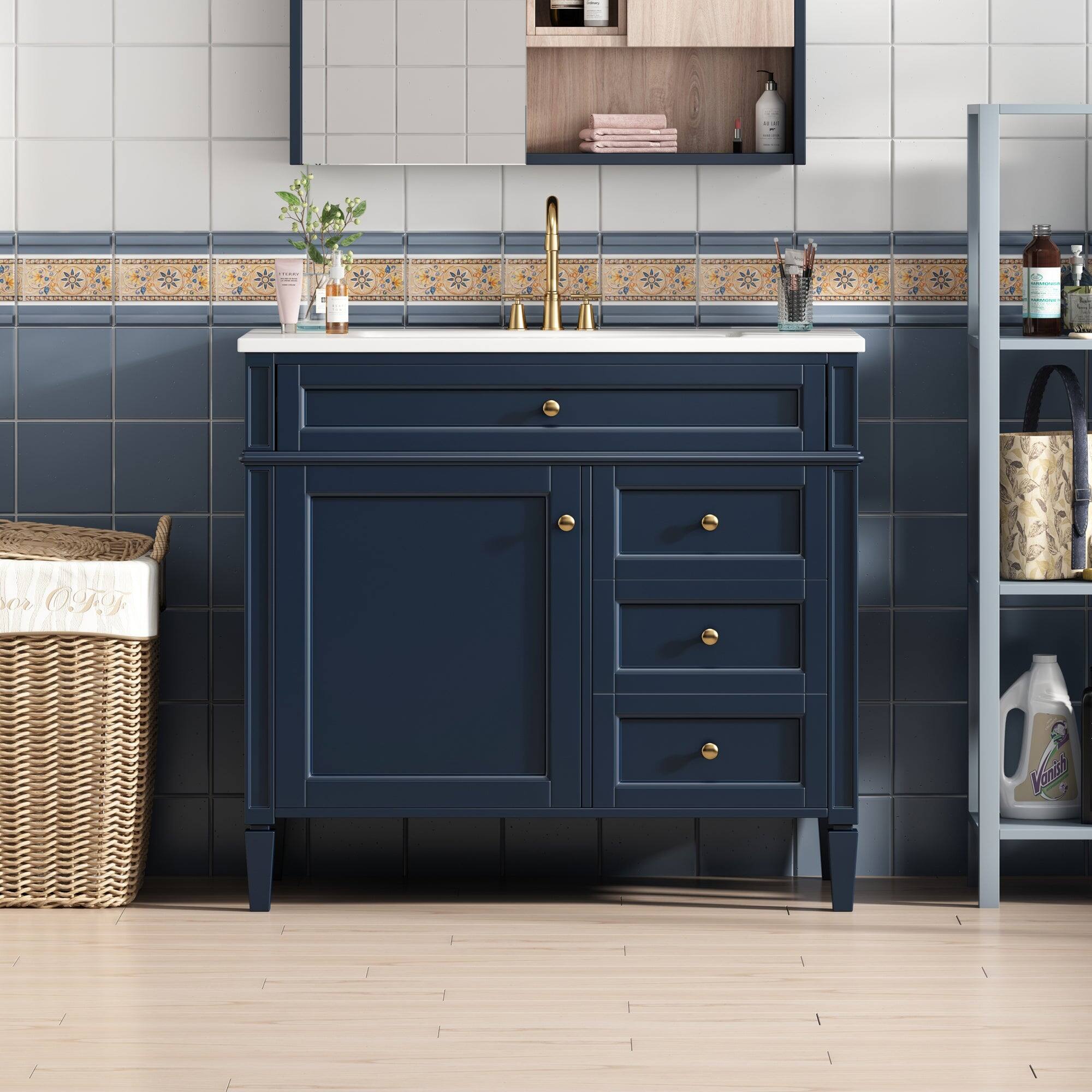 Alt View 4. Boyel Living - 36 Inch Modern Bathroom Vanity with Resin Sink Two Drawers Tip Out Blue - Blue.