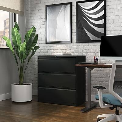 Alt View 7. Staples - HL8000 3-Drawer Lateral File Cabinet, Letter/Legal Size, Lockable, 40.25"H x 36"W x 18.63"D, Black (60941/17634) - Black.