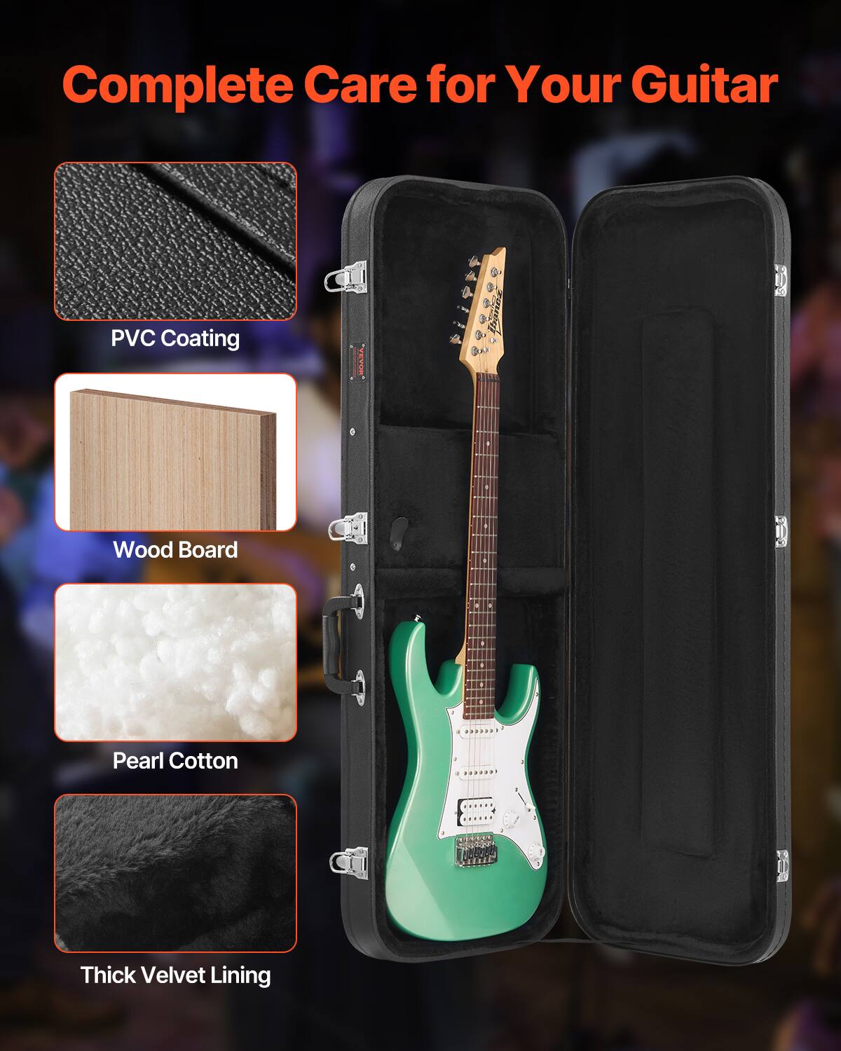 Complete Care for Your Guitar

- PVC Coating
- Wood Board
- Pearl Cotton
- Thick Velvet Lining