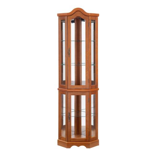 Alt View 7. LUCKY ONE - Freestanding Corner Curio Cabinet with Tempered Glass Shelves LED Light Display for Collectibles - Oak.