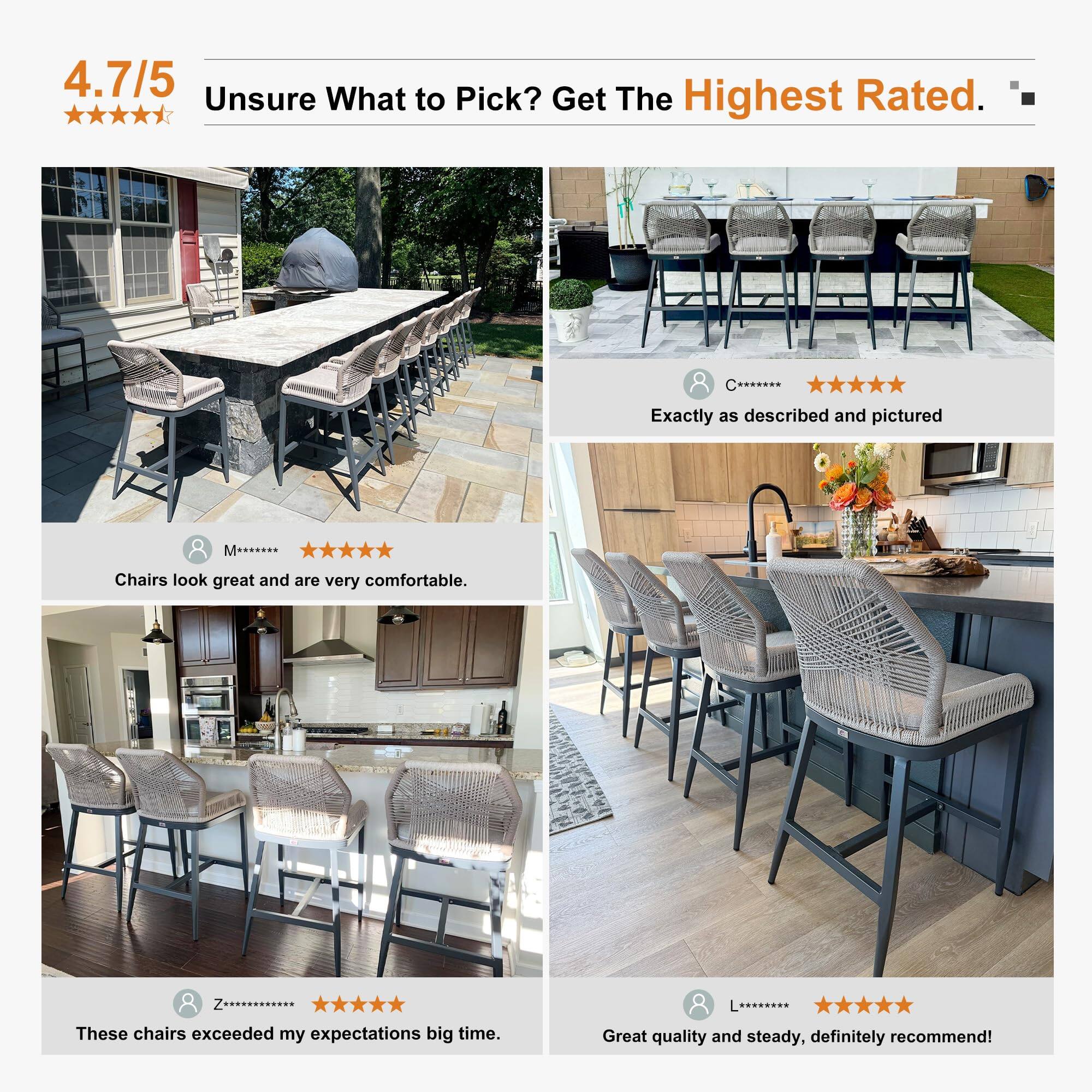 4.7/5 Unsure What to Pick? Get The Highest Rated.

C*****: Exactly as described and pictured

M*****: Chairs look great and are very comfortable

Z********: These chairs exceeded my expectations big time

L******: Great quality and steady, definitely recommend!