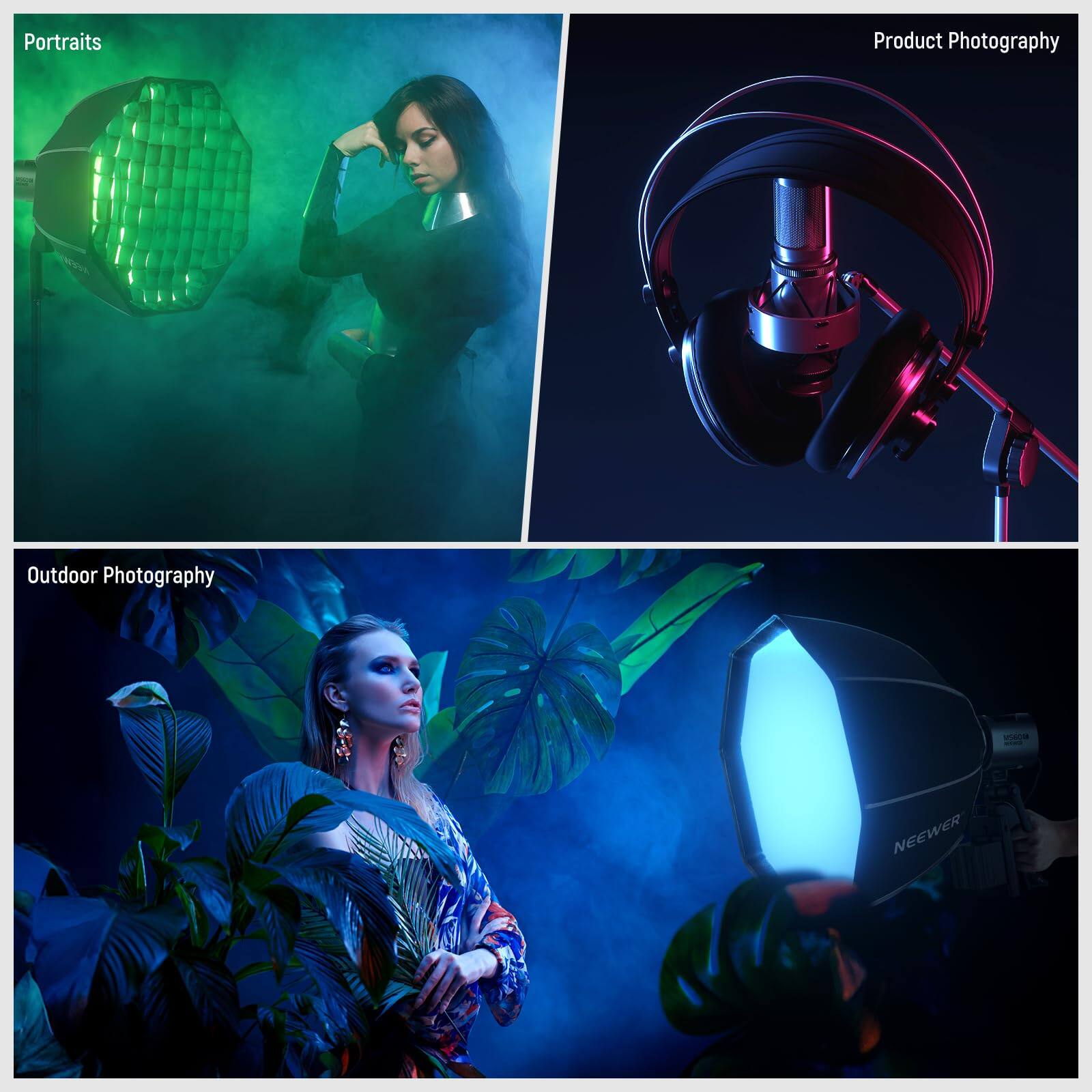 Portraits  
Product Photography  
Outdoor Photography  

NEEWER