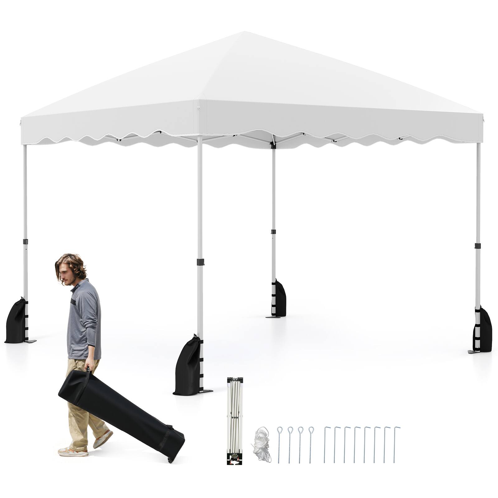 Front. Gymax - Gymax 10 X 10 FT Pop up Canopy Tent Portable Foldable Patio Shelter w/ Wheeled Bag White - White.