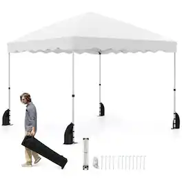 Gymax - 10 X 10 FT Pop up Canopy Tent Portable Foldable Patio Shelter w/ Wheeled Bag - White