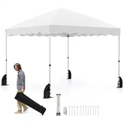 Front. Gymax - Gymax 10 X 10 FT Pop up Canopy Tent Portable Foldable Patio Shelter w/ Wheeled Bag White - White.
