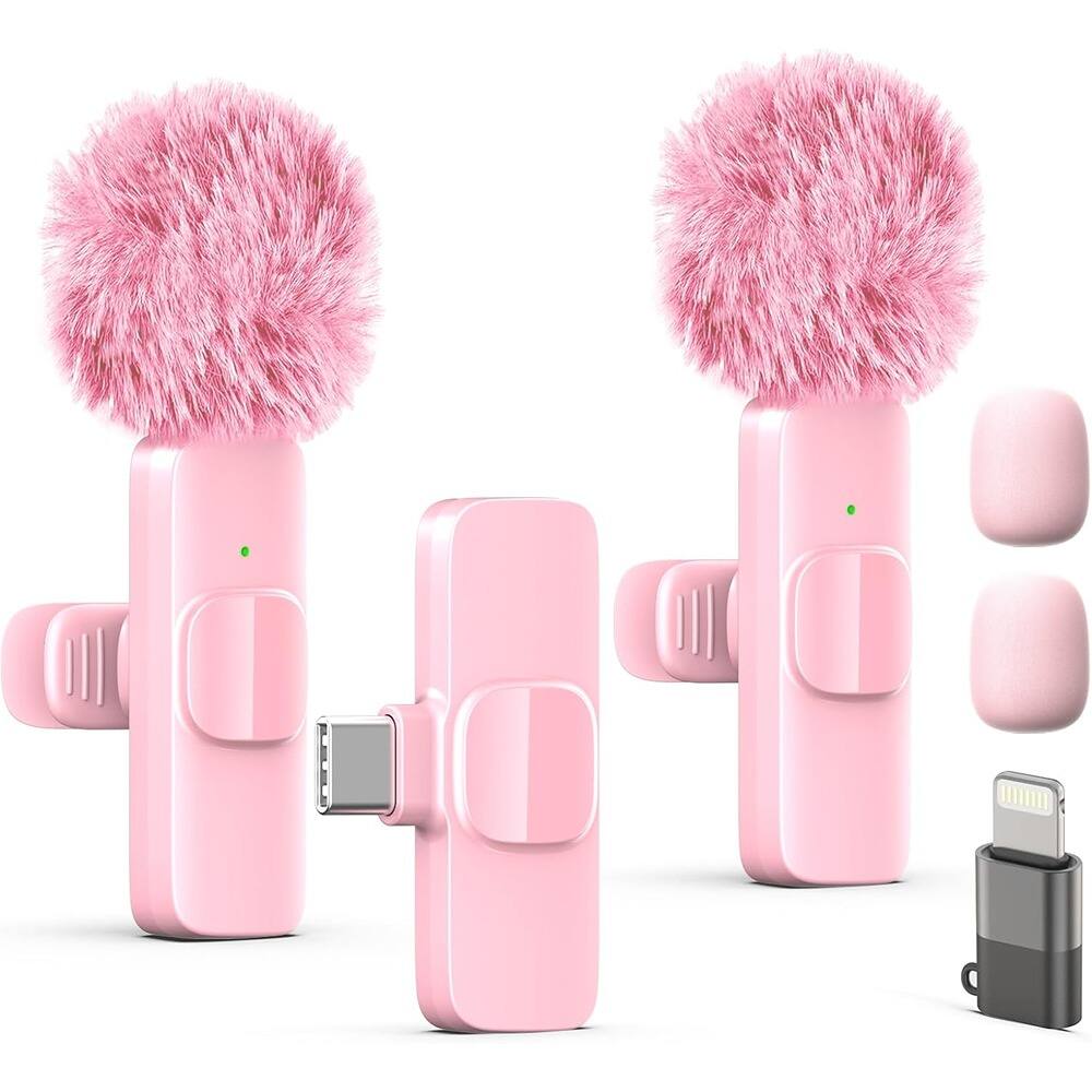 Front. MOSZAR LLC - Pink Lapel Microphone – Mini Noise-Reducing Mic for iPhone/iPad Plug & Play.