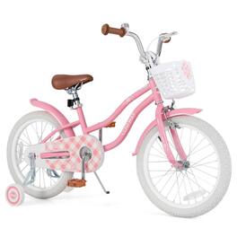 Costway - 18" Kids Bike Toddler Bicycle withTraining Wheel Kickstand for 4-8 Years Old Girl - Red