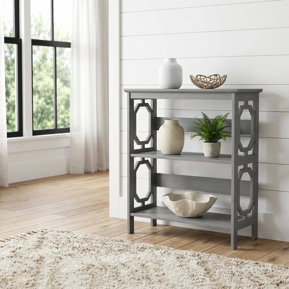 Alt View 1. FurniFact - Wooden 3 Tier Bookcase with Non-Lead Base Paint for Living Room Use - Gray.