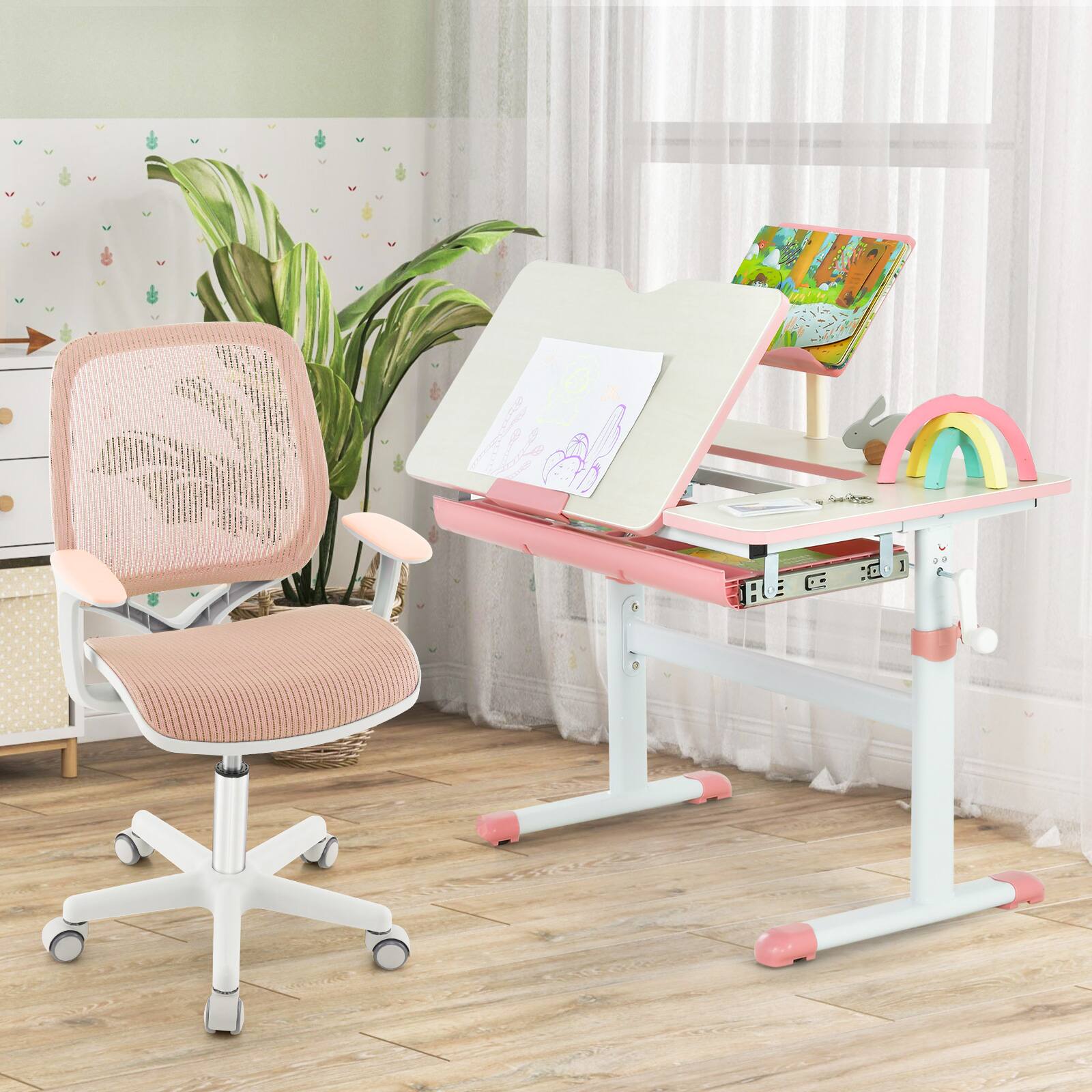 Alt View 6. Sugift - Swivel Mesh Children Computer Chair with Adjustable Height - Pink.