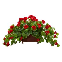 BreeBe - 15" Geranium Artificial Plant in Decorative Planter - Green