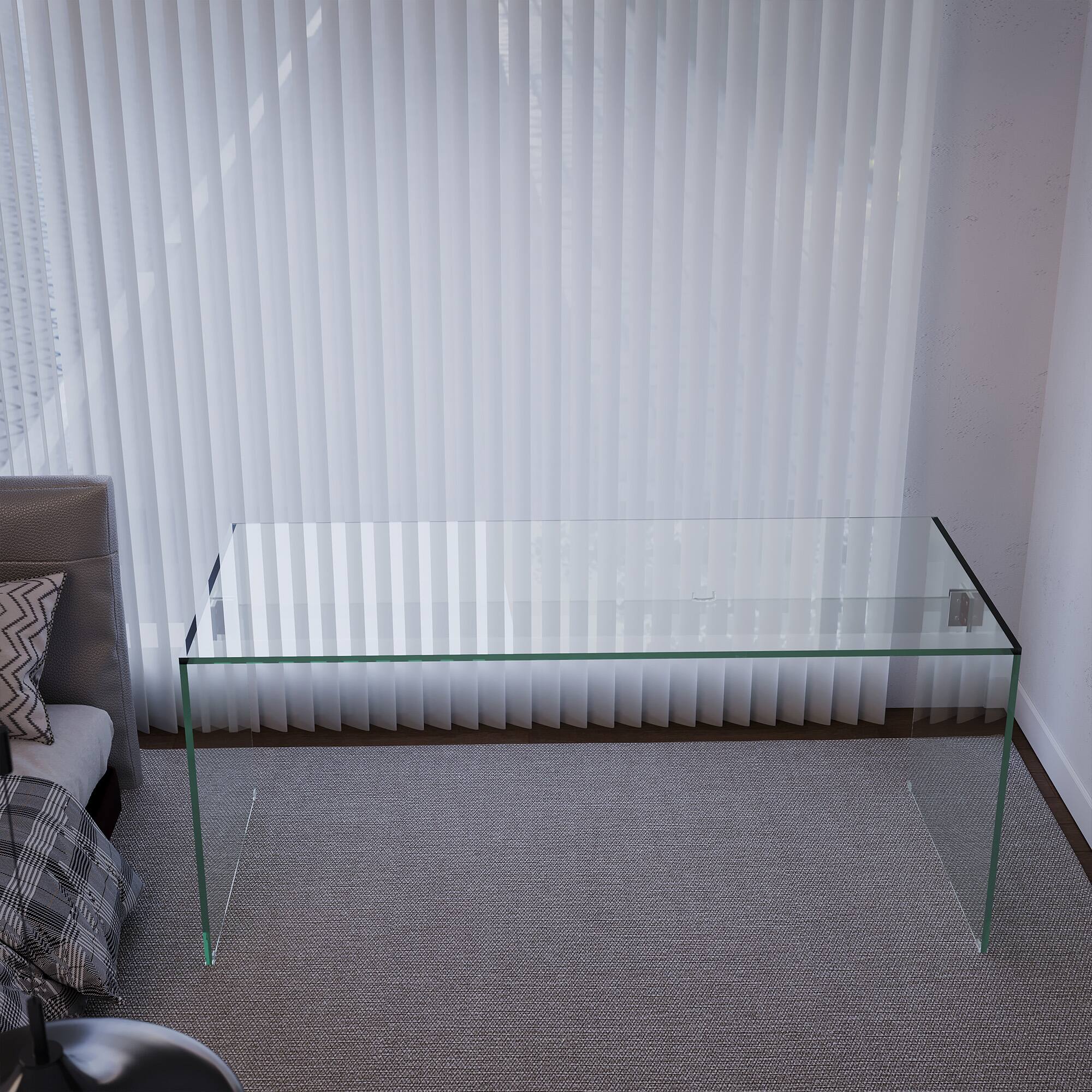 Alt View 1. luck idea - Modern 53.14" Rectangular Writing Desk with Transparent Tempered Glass Top - Clear Glass.