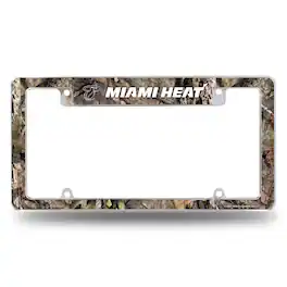 Rico Industries - Miami Heat Chrome Metal License Plate Frame with Bold Mossy Oak Camouflaged Camo Design - Multi