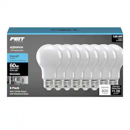 FEIT ELECTRIC - Feit A19 E26 (Medium) LED Bulb Daylight 60 Watt Equivalence 8 pk